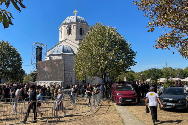 SERBIA, BELGRADE - SEPTEMBER 7, 2026: Mourners gather for a funeral service for General Ratko Mladic (1942-2026), commander of the Army of Republika Srpska in the Bosnian War, at the Church of St Luke the Holy Apostle and Evangelist. Mladic passed away in The Hague on August 27 after 15 years of his life sentence. Ivan Popov TASS  97282071