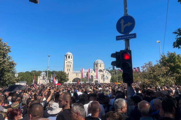 SERBIA, BELGRADE - SEPTEMBER 7, 2026: Mourners gather for a funeral service for General Ratko Mladic (1942-2026), commander of the Army of Republika Srpska in the Bosnian War, at the Church of St Luke the Holy Apostle and Evangelist. Mladic passed away in The Hague on August 27 after 15 years of his life sentence. Ivan Popov TASS  97282236