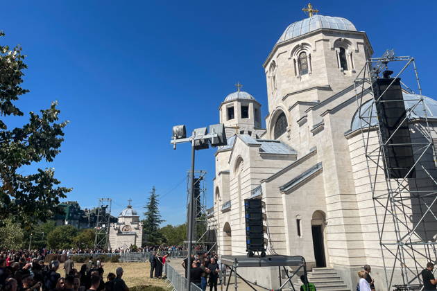 SERBIA, BELGRADE - SEPTEMBER 7, 2026: Mourners gather for a funeral service for General Ratko Mladic (1942-2026), commander of the Army of Republika Srpska in the Bosnian War, at the Church of St Luke the Holy Apostle and Evangelist. Mladic passed away in The Hague on August 27 after 15 years of his life sentence. Ivan Popov TASS  97282931