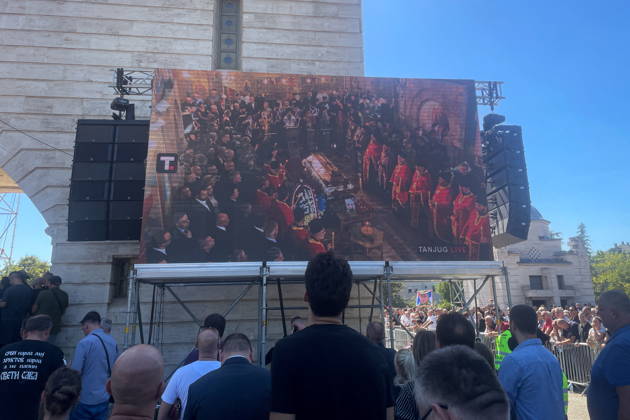 SERBIA, BELGRADE - SEPTEMBER 7, 2026: Mourners gather for a funeral service for General Ratko Mladic (1942-2026), commander of the Army of Republika Srpska in the Bosnian War, at the Church of St Luke the Holy Apostle and Evangelist. Mladic passed away in The Hague on August 27 after 15 years of his life sentence. Ivan Popov TASS  97282933