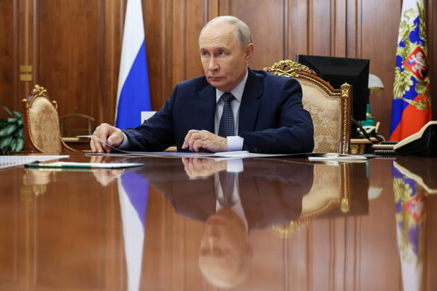 RUSSIA, MOSCOW - SEPTEMBER 7, 2026: Vladimir Putin, President of Russia, attends a meeting with Fyodor Shchukin, acting Head of the Republic of Dagestan, at the Moscow Kremlin. Mikhail Metzel Russian Presidential Press and Information Office TASS  97283581