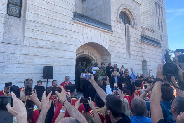 SERBIA, BELGRADE - SEPTEMBER 7, 2026: Pallbearers emerge after a funeral service for General Ratko Mladic (1942-2026), commander of the Army of Republika Srpska in the Bosnian War, at the Church of St Luke the Holy Apostle and Evangelist. Mladic passed away in The Hague on August 27 after 15 years of his life sentence. Ivan Popov TASS  97284558
