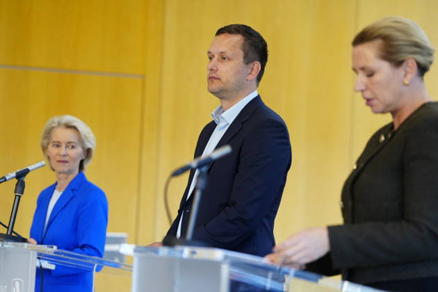 DENMARK GREENLAND Press conference with von der Leyen, Mette Frederiksen, and Jens Frederik Nielsen Denmark’s Prime Minister Mette Frederiksen, Greenland’s government leader Jens Frederik Nielsen, and European Commission President Ursula von der Leyen hold a press conference in Nuuk on Monday, September 7, 2026. Photo by Mads Claus Rasmussen, Scanpix 2026, Nuuk, Denmark  Copyright: MadsxClausxRasmussenx spdk20260907-141547-L