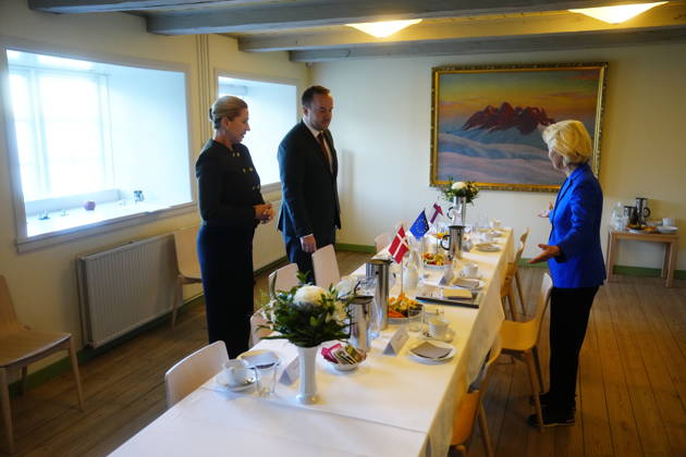 DENMARK GREENLAND Prime Minister Mette Frederiksen visits Greenland Prime Minister Mette Frederiksen S meets with Faroe Islands Prime Minister Beinir Johannesen and European Commission President Ursula von der Leyen in Nuuk on Monday, September 7, 2026. Photo by Mads Claus Rasmussen, Scanpix 2026, Greenland, Denmark  Copyright: MadsxClausxRasmussenx spdk20260907-122514-L