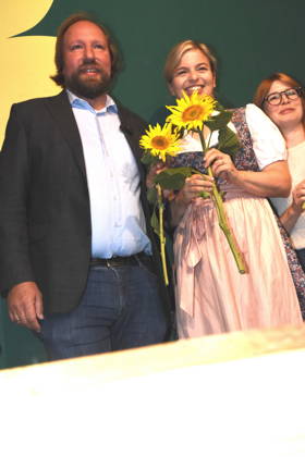 Anton Hofreiter, Member of the German Bundestag and Chair of the European Affairs Committee; Katharina Schulze, Chair of the Bavarian Greens’ parliamentary group in the State Parliament; Abendsberg, September 7, 2026; Political morning beer gathering at the Gillamoos in the Bündnis 90 The Greens wine tent; Photo: Abendsberg