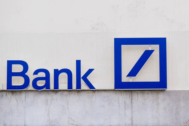 Deutsche Bank logo on a building; stock photo: Business, retail in Munich s pedestrian zone, September 5, 2026; Photo: HMB Media, Franz Feiner Copyright: HMBxMedia FranzxFeiner