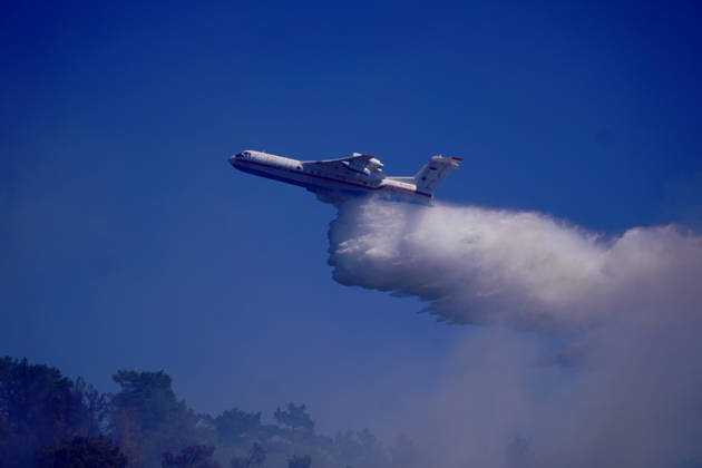 Wildfire in Mugla MUGLA, TURKIYE - SEPTEMBER 7: Firefighting aircraft continue cooling operations after a forest fire that broke out in the Mentese district and spread to the Ula district was largely brought under control following aerial and ground intervention in Mugla, Turkiye, on September 7, 2026. Osman Akca Anadolu Mugla Turkey. Editorial use only. Please get in touch for any other usage.  Copyright: x2026xAnadoluxOsmanxAkcax