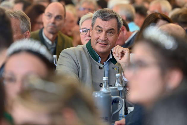 Markus SOEDER, Minister-President of Bavaria and CSU Chairman, is sitting in the audience at the Politischer Gillamoos event on September 7, 2026, in Abensberg,