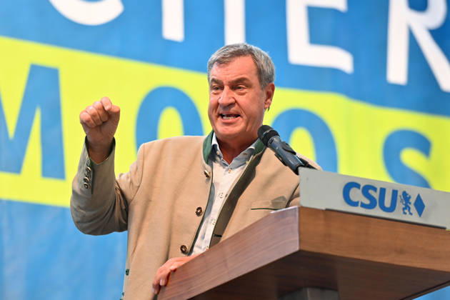 Speech by Markus SOEDER, Minister-President of Bavaria and CSU Chairman; single image, cropped close-up, half-length portrait; Political Gillamoos on September 7, 2026, in Abensberg,