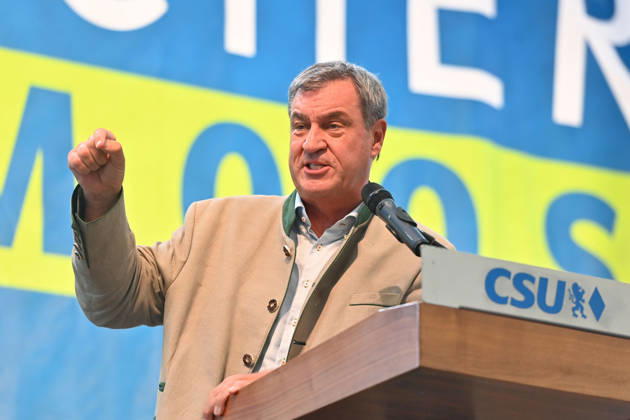 Speech by Markus SOEDER, Minister-President of Bavaria and CSU Chairman; single image, cropped close-up, half-length portrait; Political Gillamoos on September 7, 2026, in Abensberg,
