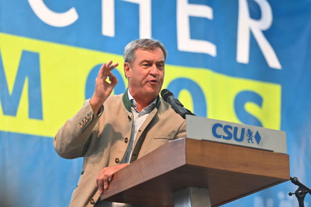 Speech by Markus SOEDER, Minister-President of Bavaria and CSU Chairman; single image, cropped close-up, half-length portrait; Political Gillamoos on September 7, 2026, in Abensberg,
