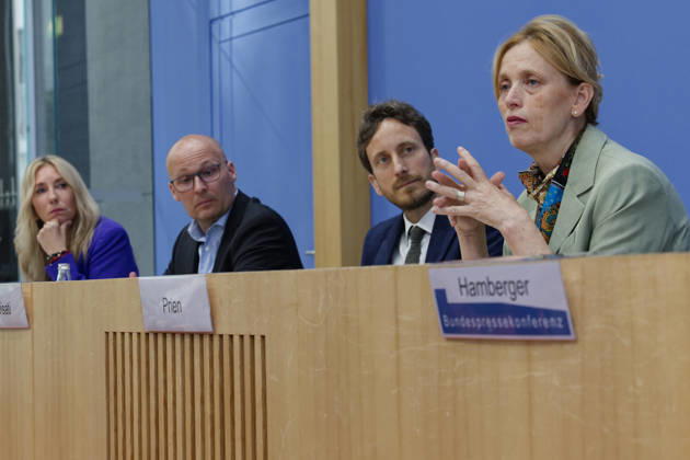 Presentation of the 2025 PISA Study, September 8, 2026, Germany, Berlin: Federal Press Conference on the Results of the 2025 PISA Study. Pictured, from left: Anna Stolz (Free Voters), President of the Conference of Education Minis