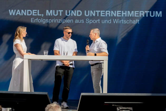 DIGITAL X 2026 at the Rheinauhafen in Cologne, September 8, 2026. Former national soccer player and 2014 World Cup champion Lukas PODOLSKI, along with Prof. Dr. Alena Buyx and Klaus Werner. Visitors learn more at DIGI Copyright: xMarcxJohnx