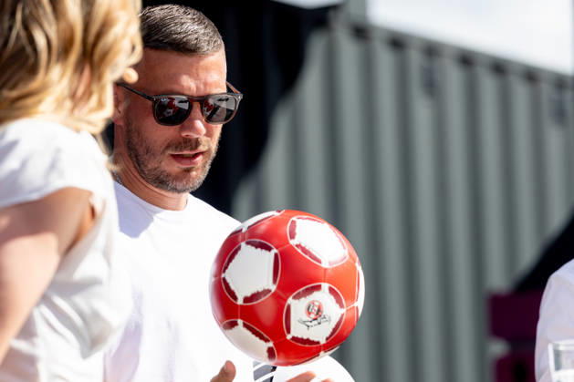 DIGITAL X 2026 at the Rheinauhafen in Cologne, September 8, 2026 Former national soccer player and 2014 World Cup champion Lukas PODOLSKI, along with Prof. Dr. Alena Buyx and Klaus Werner, visitors learn more at DIGIT Copyright: xMarcxJohnx