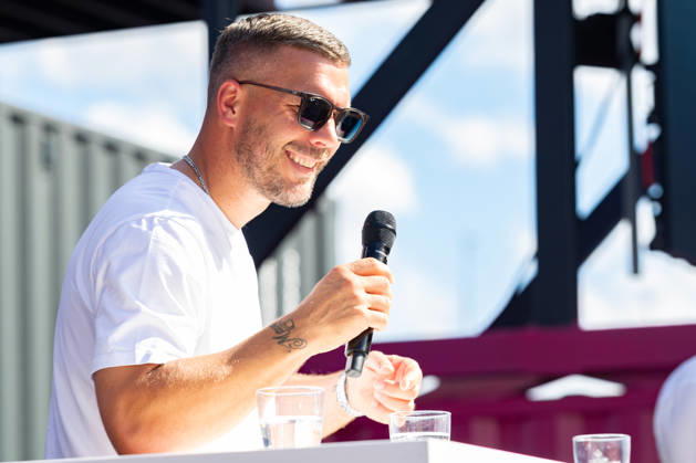 DIGITAL X 2026 at the Rheinauhafen in Cologne, September 8, 2026 Former national soccer player and 2014 World Cup champion Lukas PODOLSKI, along with Prof. Dr. Alena Buyx and Klaus Werner, visitors learn more at DIGIT Copyright: xMarcxJohnx