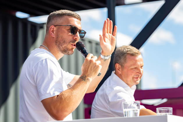DIGITAL X 2026 at the Rheinauhafen in Cologne, September 8, 2026 Former national soccer player and 2014 World Cup champion Lukas PODOLSKI, along with Prof. Dr. Alena Buyx and Klaus Werner, visitors learn more at DIGIT Copyright: xMarcxJohnx