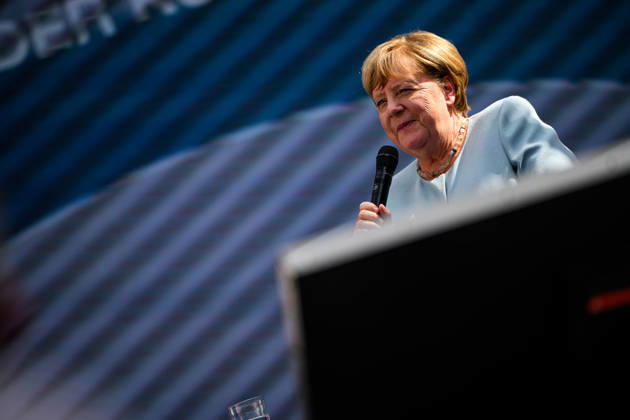COLOGNE, GERMANY - 8 SEPTEMBER, 2026: Angela Merkel Stateswoman and former Chancellor of Germany - DIGITAL X 2026 at Rheinauhafen.  Copyright: xVitaliixKliuievx