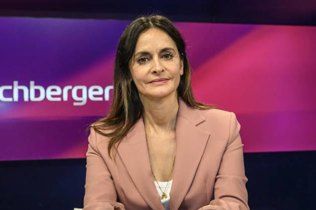 from left: Iris Sayram, ARD Capital Studio, GER, Berlin, studio, guest on Maischberger, political talk show, TV, program, with host Sandra Maischberger, Das Erste, from Adlershof, Am Studio 20, September 8, 2026, Copyright: HMBxMedia UwexKoch