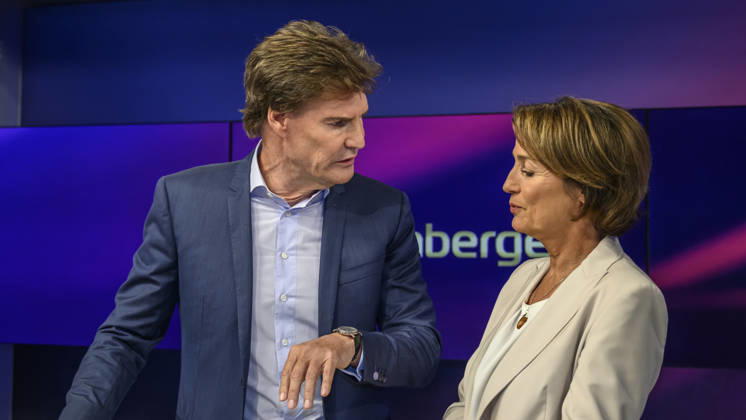 v l Carsten Maschmeyer, entrepreneur, with Sandra Maischberger, GER, Berlin, studio, guest on *Maischberger*, political talk show, TV, program, with host Sandra Maischberger, *Das Erste*, from Adlershof Am Studio 20, September 8, 2026, Copyright: HMBxMedia UwexKoch