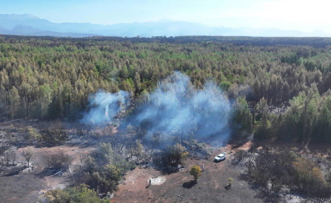 Firefighting efforts continue at the wildfire in Antalya ANTALYA, TURKIYE - SEPTEMBER 9: A view of forest area after wildfire in the Aksu district of Antalya, Turkiye on September 9, 2026. The wildfire spread across a vast area as efforts to bring the blaze under control continue. Orhan Cicek Anadolu Antalya Turkey. Editorial use only. Please get in touch for any other usage.  Copyright: x2026xAnadoluxOrhanxCicekx