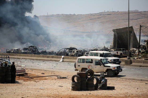 4 killed in explosion in Syria s Idlib province IDLIB, SYRIA - SEPTEMBER 09: Smoke rises after a powerful explosion, the cause of which has not yet been determined, at a warehouse where war remnant munitions were being collected near the Sarmada district of Idlib province in northwestern Syria on September 09, 2026. Police, ambulance, firefighting, and civil defense teams were dispatched to the area. Kasim Yusuf Anadolu Idlib Syria. Editorial use only. Please get in touch for any other usage.  Copyright: x2026xAnadoluxKasimxYusufx