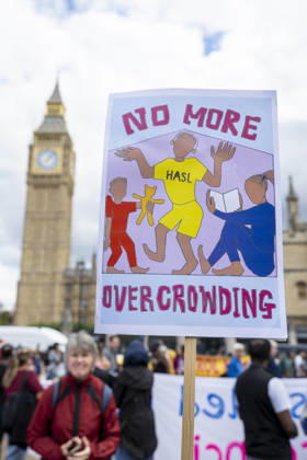 September 9, 2026, London, London, UK: LONDON, UK. Protesters gather outside the Houses of Parliament protesting for more council homes, social housing and an end to rent controls in an event organised by the London Renters Union. London UK  - ZUMAl94_ 20260909_zaf_l94_014 Copyright: xStephenxChungx