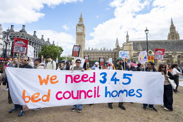 September 9, 2026, London, London, UK: LONDON, UK. Protesters gather outside the Houses of Parliament protesting for more council homes, social housing and an end to rent controls in an event organised by the London Renters Union. London UK  - ZUMAl94_ 20260909_zaf_l94_020 Copyright: xStephenxChungx