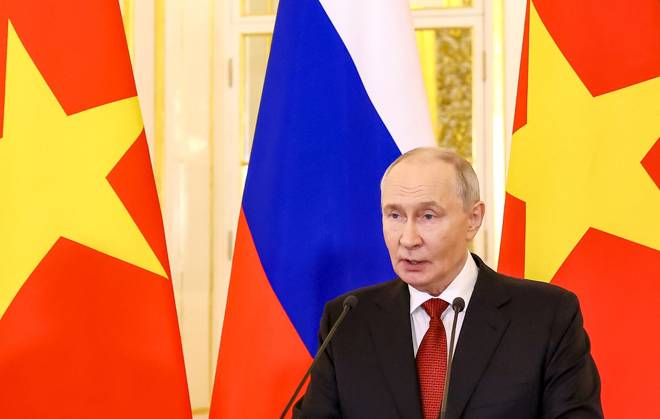 Russia Vietnam 9239634 09.09.2026 Russian President Vladimir Putin takes part with Vietnamese President To Lam via videoconference in the opening of a laboratory for the study and prevention of infectious diseases at the Joint Russian-Vietnamese Tropical Research and Technology Centre in Hanoi during their meeting at the Kremlin in Moscow, Russia. Geodakyan Artem Sputnik Moscow Russia  Copyright: xGeodakyanxArtemx