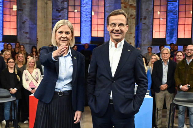 GÄVLE, SWEDEN 20260909 Prime Ministerial candidates Magdalena Andersson (S) and Ulf Kristersson (M) face off in an election debate at Gasklockorna in Gävle GÄVLE SWEDEN x10040x  Copyright: xAndersxWiklund TTx STATSMINISTERMÖTE GÄVLE YEuaAupiPmk