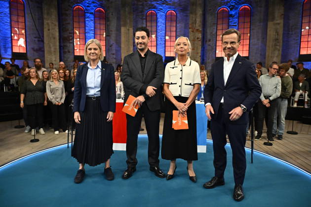 GÄVLE, SWEDEN 20260909 Prime Ministerial candidates Magdalena Andersson (S) and Ulf Kristersson (M) face off in an election debate at Gasklockorna in Gävle. The debate is moderated by Fouad Youcefi and Elisabeth Marmorstein. GÄVLE, SWEDEN x10040x  Copyright: xAndersxWiklund TTx STATSMINISTERMÖTE GÄVLE VcozNkjowI8