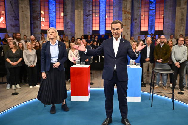 GÄVLE, SWEDEN 20260909 Prime Ministerial candidates Magdalena Andersson (S) and Ulf Kristersson (M) face off in an election debate at Gasklockorna in Gävle GÄVLE SWEDEN x10040x  Copyright: xAndersxWiklund TTx STATSMINISTERMÖTE GÄVLE roAYsoImWVI