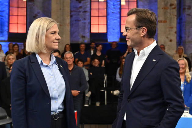 GÄVLE, SWEDEN 20260909 Prime Ministerial candidates Magdalena Andersson (S) and Ulf Kristersson (M) face off in an election debate at Gasklockorna in Gävle GÄVLE SWEDEN x10040x  Copyright: xAndersxWiklund TTx STATSMINISTERMÖTE GÄVLE UTQmDlTCShA