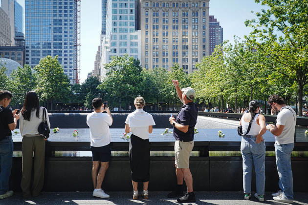September 9, 2026, New York, New York, USA: Visitors look over the South Tower reflecting pool ahead of the 25th anniversary of the attacks of September 11 at the 9 11 Memorial on September 9, 2026 in New York. New York USA  - ZUMAb148 20260909_zap_b148_056 Copyright: xBryanxSmithx