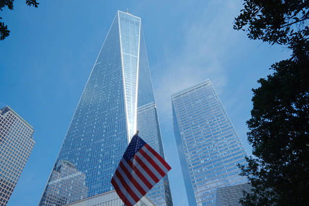 September 9, 2026, New York, New York, USA: An American flag at the North Tower reflecting pool with One World Trade Center in the background ahead of the 25th anniversary of the attacks of September 11 at the 9 11 Memorial on September 9, 2026 in New York. New York USA  - ZUMAb148 20260909_zap_b148_068 Copyright: xBryanxSmithx
