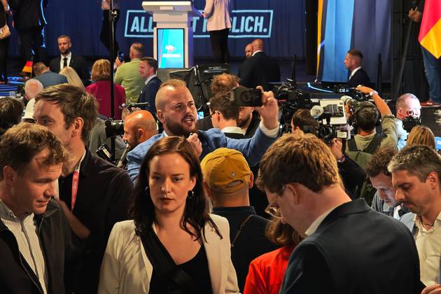 Magdeburg, Saxony-Anhalt, Germany, September 6, 2026, Altes Theater: AfD election party for the 2026 state election. Streamer Matthäus Westfal, also known as Aktivist Mann, is seen in the press area. Copyright: xdtsxNachrichtenagenturx dts_133862