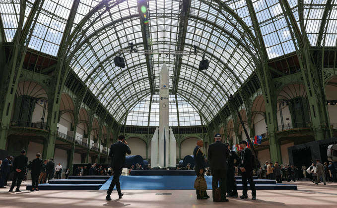 (260909) -- PARIS, Sept. 9, 2026 -- An exhibit is seen during the International Space Summit at the Grand Palais in Paris, France, Sept. 9, 2026. The first International Space Summit opened Wednesday in Paris, bringing together heads of state and government, scientists, astronauts and industry representatives. ) FRANCE-PARIS-INTERNATIONAL SPACE SUMMIT WuxHuiwo 