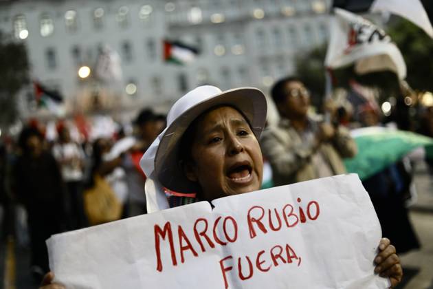 Protest against Marco Rubio’s visit to Lima LIMA, PERU - SEPTEMBER 09, 2026 People participate in a demonstration against the visit of U.S. Secretary of State Marco Rubio on September 9, 2026, in Lima, Peru. The Communist Party of Peru staged a protest against the official visit of U.S. Secretary of State Marco Rubio. The organization accuses him of promoting the blockade against Cuba and of being complicit in conflicts in the Middle East. The demonstration aims to express opposition to United States foreign policy. Klebher Vasquez Anadolu Lima Peru. Editorial use only. Please get in touch for any other usage.  Copyright: x2026xAnadoluxKlebherxVasquezx