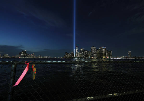 The Twin Towers Tribute In Light art installation shines in Lower Manhattan near One World Trade Center in the days leading up to the 25th anniversary of the 9 11 terrorist attacks on the World Trade Center in New York City on Wednesday, September 9, 2026.  NYP20260909107 JOHNxANGELILLO