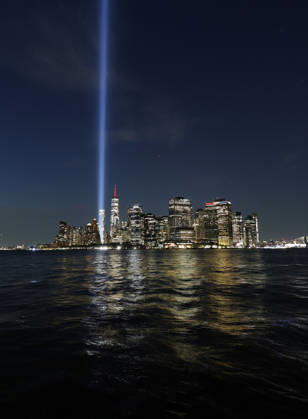 The Twin Towers Tribute In Light art installation shines in Lower Manhattan near One World Trade Center in the days leading up to the 25th anniversary of the 9 11 terrorist attacks on the World Trade Center in New York City on Wednesday, September 9, 2026.  NYP20260909108 JOHNxANGELILLO