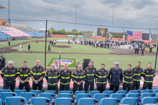 September 9, 2026, Bronx, New York, USA: Firefighters from Italy attend memorial service to commemorate 25th anniversary of terrorist attack on World Trade Center in New York. Service was held at FerryHawks Stadium of Staten Island Borough, New York, NY on September 9, 2026. FDNY members, families of those how perished on that day and who died after of illnesses related to their work in the rescue and recovery efforts, members of fire departments from around the country as well as firefighters from Italy and France attended the service. Bronx USA - ZUMAr339 20260909_znp_r339_001 Copyright: xLevxRadinx