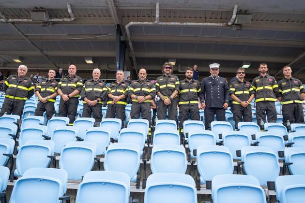 September 9, 2026, Bronx, New York, USA: Firefighters from Italy attend memorial service to commemorate 25th anniversary of terrorist attack on World Trade Center in New York. Service was held at FerryHawks Stadium of Staten Island Borough, New York, NY on September 9, 2026. FDNY members, families of those how perished on that day and who died after of illnesses related to their work in the rescue and recovery efforts, members of fire departments from around the country as well as firefighters from Italy and France attended the service. Bronx USA - ZUMAr339 20260909_znp_r339_002 Copyright: xLevxRadinx