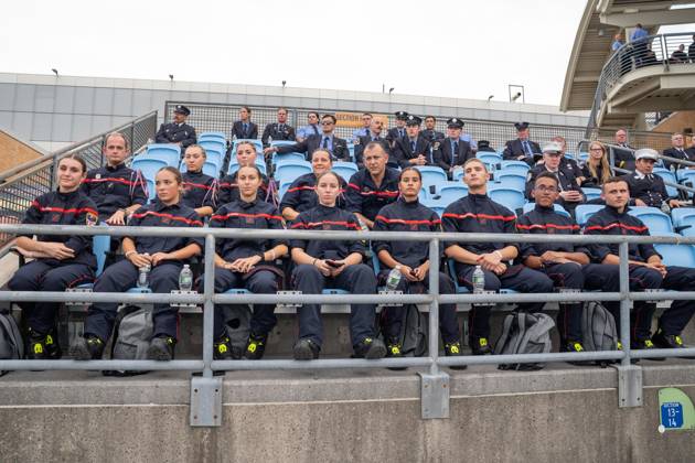 September 9, 2026, Bronx, New York, USA: Firefighters from France attend memorial service to commemorate 25th anniversary of terrorist attack on World Trade Center in New York. Service was held at FerryHawks Stadium of Staten Island Borough, New York, NY on September 9, 2026. FDNY members, families of those how perished on that day and who died after of illnesses related to their work in the rescue and recovery efforts, members of fire departments from around the country as well as firefighters from Italy and France attended the service. Bronx USA - ZUMAr339 20260909_znp_r339_007 Copyright: xLevxRadinx