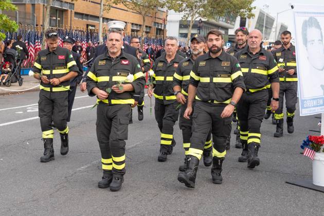 September 9, 2026, Bronx, New York, USA: Firefighters from Italy attend memorial service to commemorate 25th anniversary of terrorist attack on World Trade Center in New York. Service was held at FerryHawks Stadium of Staten Island Borough, New York, NY on September 9, 2026. FDNY members, families of those how perished on that day and who died after of illnesses related to their work in the rescue and recovery efforts, members of fire departments from around the country as well as firefighters from Italy and France attended the service. Bronx USA - ZUMAr339 20260909_znp_r339_013 Copyright: xLevxRadinx