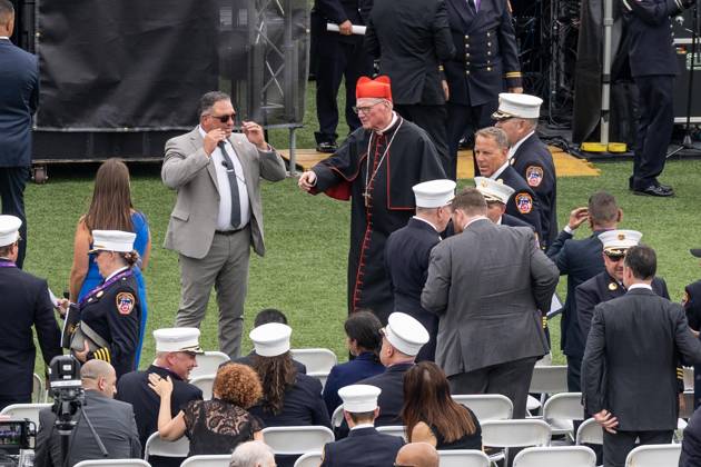 September 9, 2026, Bronx, New York, USA: Cardinal Timothy Dolan attends memorial service to commemorate 25th anniversary of terrorist attack on World Trade Center in New York. Service was held at FerryHawks Stadium of Staten Island Borough, New York, NY on September 9, 2026. FDNY members, families of those how perished on that day and who died after of illnesses related to their work in the rescue and recovery efforts, members of fire departments from around the country as well as firefighters from Italy and France attended the service. Bronx USA - ZUMAr339 20260909_znp_r339_021 Copyright: xLevxRadinx
