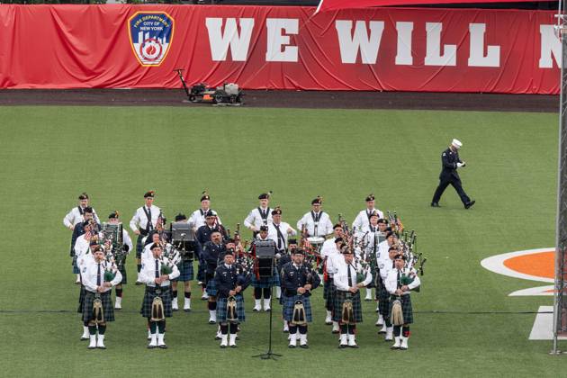 September 9, 2026, Bronx, New York, USA: FDNY pipe band performed during memorial service to commemorate 25th anniversary of terrorist attack on World Trade Center in New York. Service was held at FerryHawks Stadium of Staten Island Borough, New York, NY on September 9, 2026. FDNY members, families of those how perished on that day and who died after of illnesses related to their work in the rescue and recovery efforts, members of fire departments from around the country as well as firefighters from Italy and France attended the service. Bronx USA - ZUMAr339 20260909_znp_r339_022 Copyright: xLevxRadinx