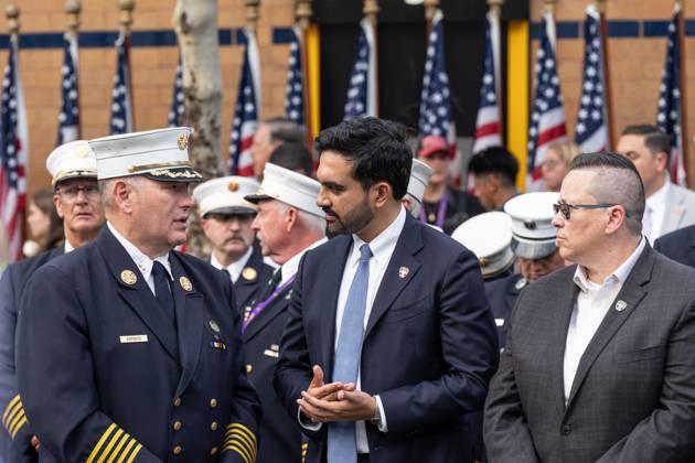 September 9, 2026, New York, New York, USA: FDNY Chief of the Department John Esposito, mayor Zohran Mamdani and Fire Commissioner Lillian Bonsignore attend memorial service to commemorate 25th anniversary of terrorist attack on World Trade Center in New York. Service was held at FerryHawks Stadium of Staten Island Borough, New York, NY on September 9, 2026. FDNY members, families of those how perished on that day and who died after of illnesses related to their work in the rescue and recovery efforts, members of fire departments from around the country as well as firefighters from Italy and France attended the service. New York USA - ZUMAr339 20260909_znp_r339_041 Copyright: xLevxRadinx