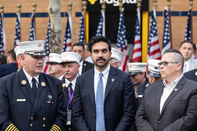 September 9, 2026, New York, New York, USA: FDNY Chief of the Department John Esposito, mayor Zohran Mamdani and Fire Commissioner Lillian Bonsignore attend memorial service to commemorate 25th anniversary of terrorist attack on World Trade Center in New York. Service was held at FerryHawks Stadium of Staten Island Borough, New York, NY on September 9, 2026. FDNY members, families of those how perished on that day and who died after of illnesses related to their work in the rescue and recovery efforts, members of fire departments from around the country as well as firefighters from Italy and France attended the service. New York USA - ZUMAr339 20260909_znp_r339_042 Copyright: xLevxRadinx