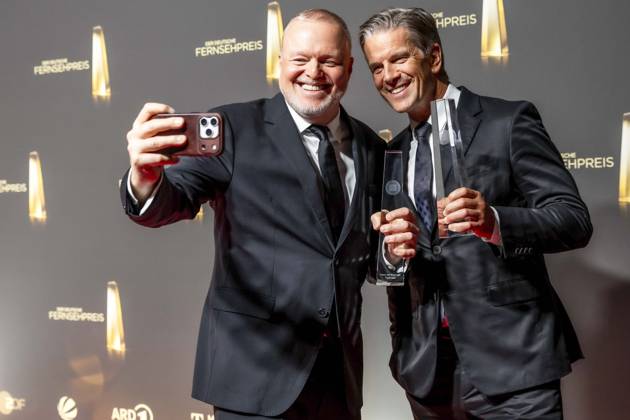 ABB TV AWARD Stefan Raab and Markus Lanz, winners of the TV Award, appear on the red carpet at the gala ceremony for the 2026 German TV Award at the Confex Center on September 9, 2026, in Cologne, North Rhine-Westphalia, Germany