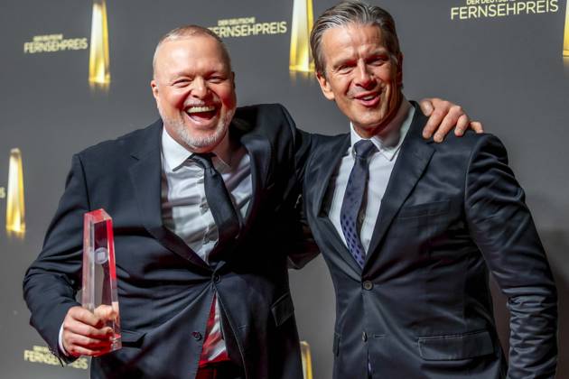 ABB TELEVISION AWARD: Stefan Raab and Markus Lanz, winners of the Television Award, appear on the red carpet at the gala ceremony for the 2026 German Television Award at the Confex Center on September 9, 2026, in Cologne, North Rhine-Westphalia, Germany