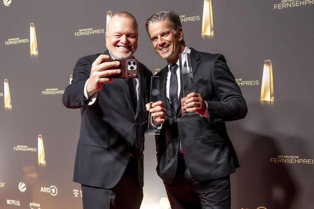 ABB TV AWARD Stefan Raab and Markus Lanz, winners of the TV Award, appear on the red carpet at the gala for the 2026 German TV Award ceremony at the Confex Center on September 9, 2026, in Cologne, North Rhine-Westphalia, Germany